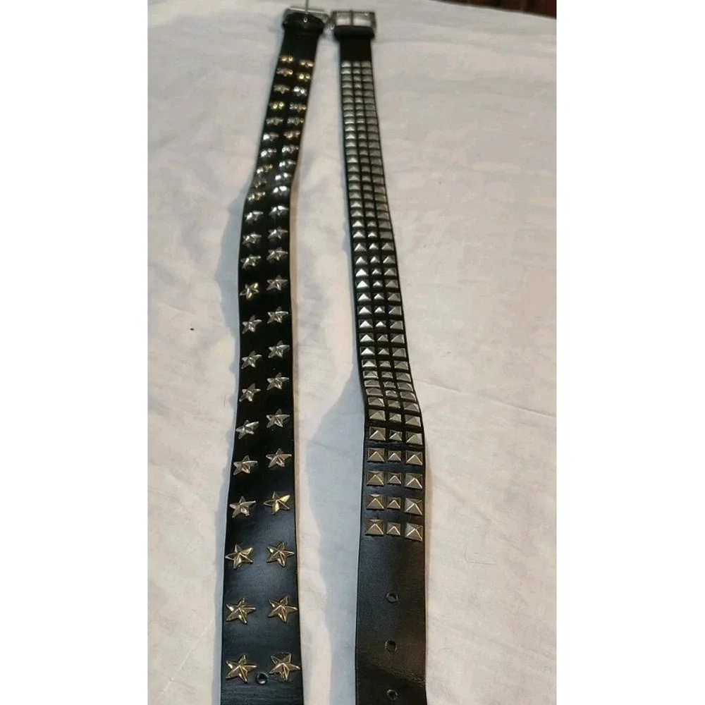 2 Grommet Belts 2 Row Star-3 Row Studs Fetish Heavy Duty Vinyl Shiny M 36